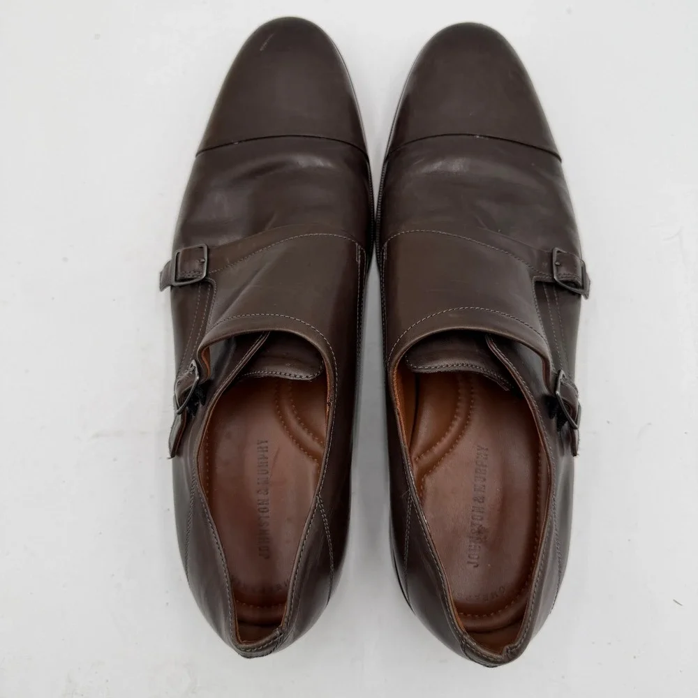 Johnston & Murphy Double Monk Strap Dress Shoes Brown Leather Sheepskin Mens 11M